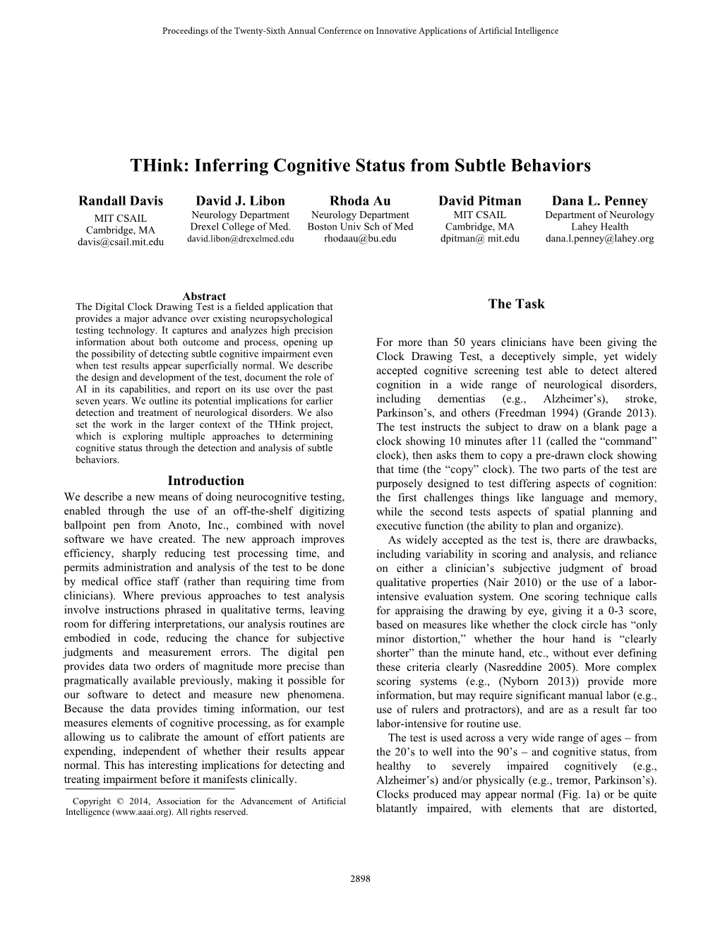 Think: Inferring Cognitive Status from Subtle Behaviors