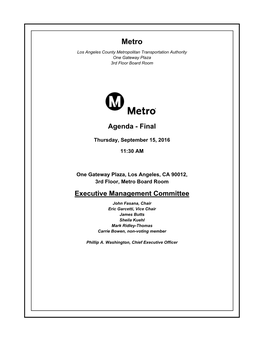 Executive Management Committee Agenda - Final September 15, 2016