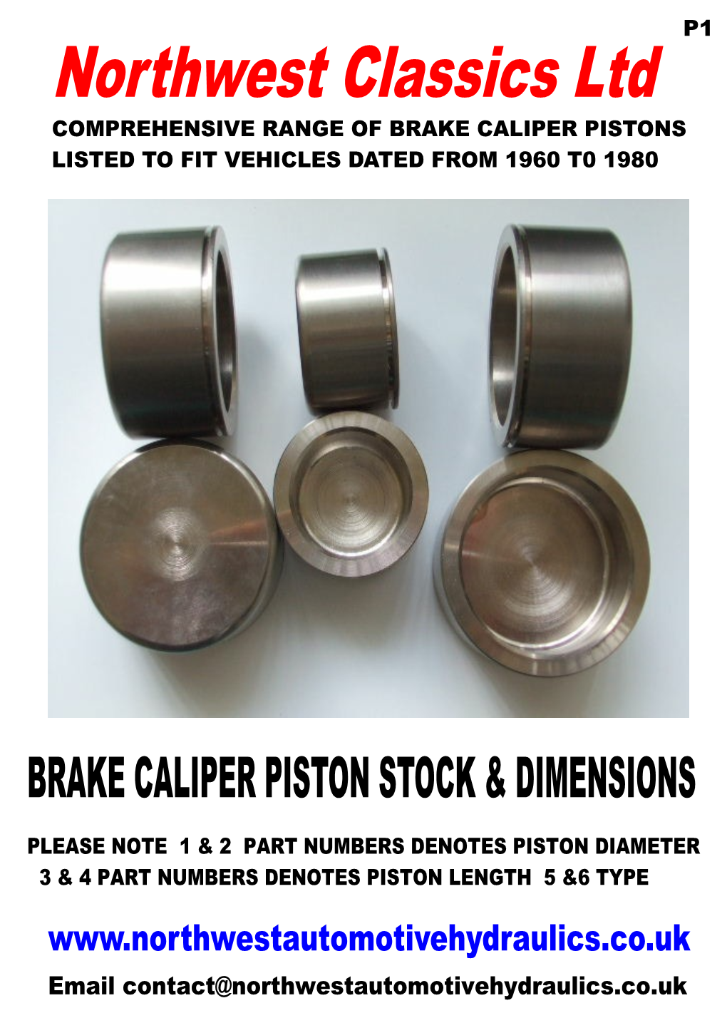 Brake Caliper Piston Stock & Dimensions