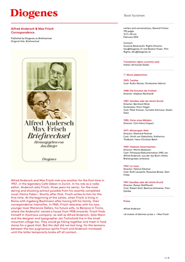 Book Factsheet Alfred Andersch & Max Frisch Correspondence
