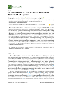 Characterization of UVA-Induced Alterations to Transfer RNA Sequences