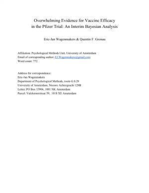 Overwhelming Evidence for Vaccine Efficacy in the Pfizer Trial: an Interim Bayesian Analysis