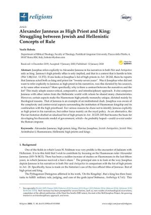 Alexander Janneus As High Priest and King: Struggling Between Jewish and Hellenistic Concepts of Rule