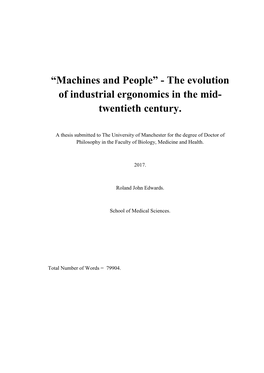 The Evolution of Industrial Ergonomics in the Mid- Twentieth Century
