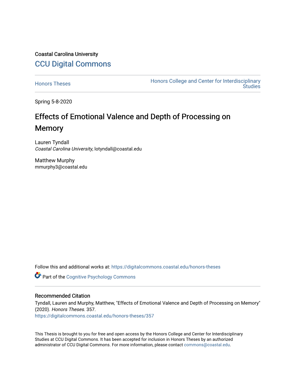 Effects of Emotional Valence and Depth of Processing on Memory