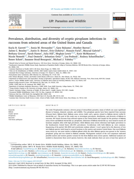 Prevalence, Distribution, and Diversity of Cryptic Piroplasm Infections in Raccoons from Selected Areas of the United States and Canada T