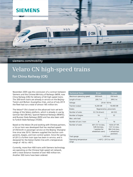 High Speed Train Velaro China Data Sheet EN