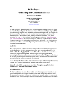 Online Explicit Content and Teens