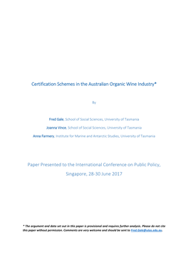 Certification Schemes in the Australian Organic Wine Industry*