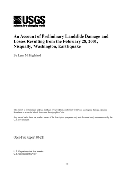 An Account of Preliminary Landslide Damage and Losses Resulting from the February 28, 2001, Nisqually, Washington, Earthquake