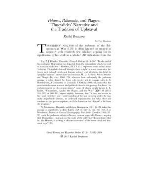 Polemos, Pathemata, and Plague: Thucydides' Narrative and the Tradition of Upheaval