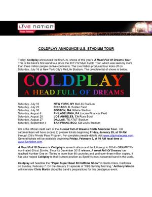Coldplay Announce U.S. Stadium Tour