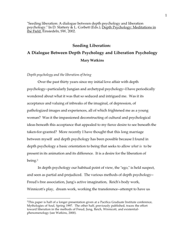 Seeding Liberation: a Dialogue Between Depth Psychology and Liberation Psychology." in D