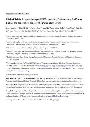 Clinical Trials, Progression-Speed Differentiating Features, and Swiftness Rule of the Innovative Targets of First-In-Class Drugs