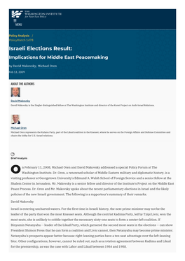 Israeli Elections Result: Implications for Middle East Peacemaking by David Makovsky, Michael Oren