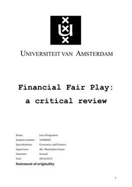 Financial Fair Play: a Critical Review
