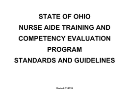 State of Ohio Nurse Aide Training and Competency Evaluation Program (Tcep) Standards and Guidelines Table of Contents