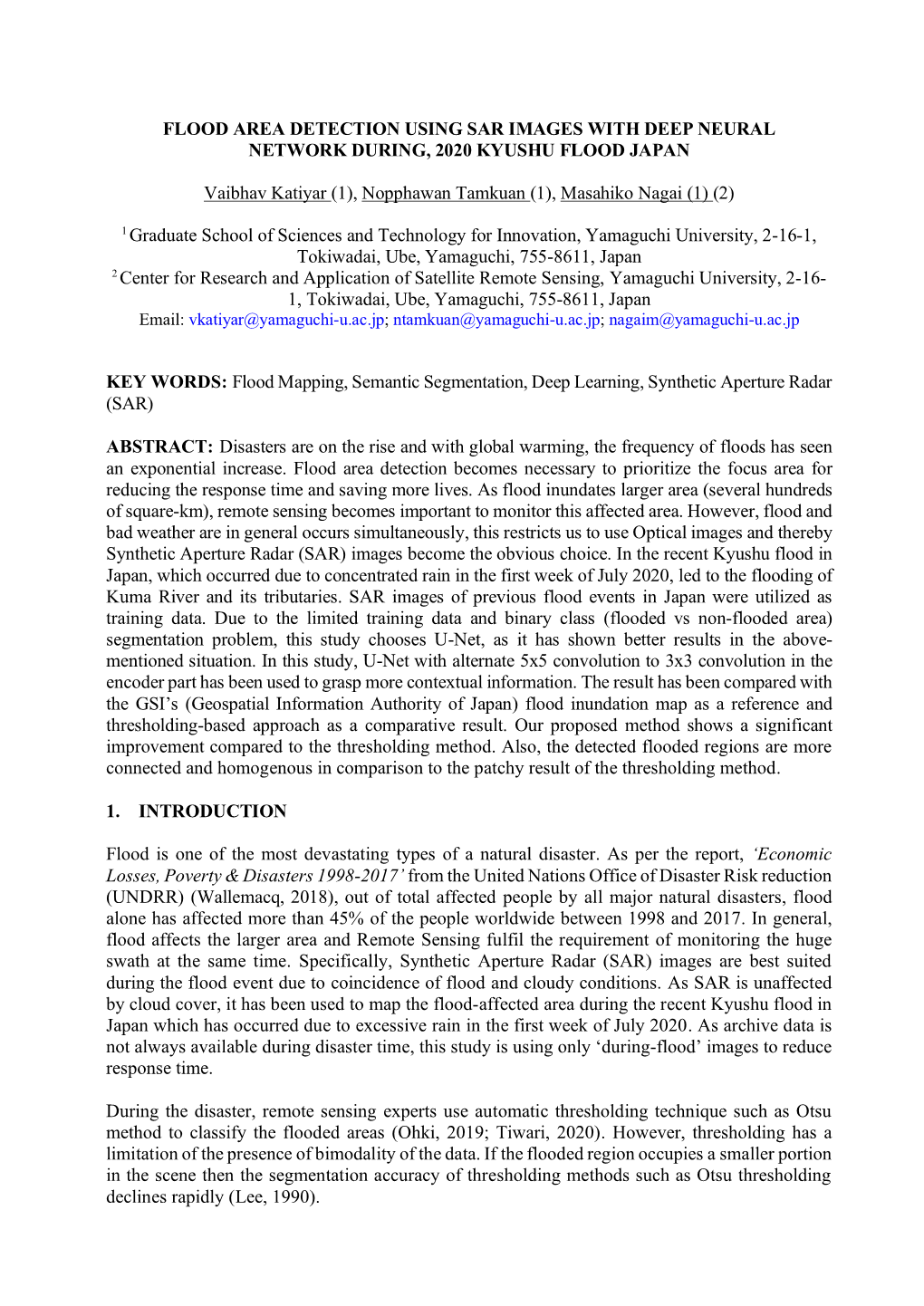 Flood Area Detection Using Sar Images with Deep Neural Network During, 2020 Kyushu Flood Japan