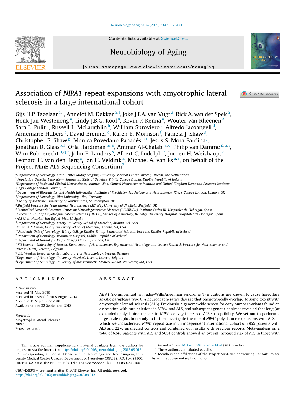 Association of NIPA1 Repeat Expansions with Amyotrophic Lateral Sclerosis in a Large International Cohort