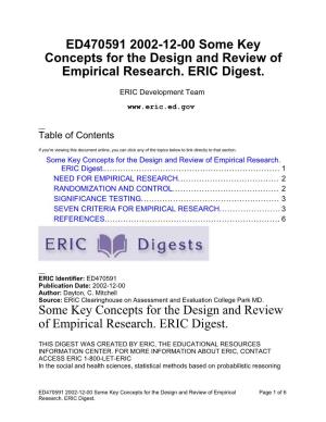 ED470591 2002-12-00 Some Key Concepts for the Design and Review of Empirical Research