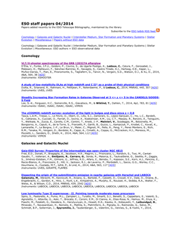 ESO Staff Papers 04/2014 Papers Added Recently to the ESO Telescope Bibliography, Maintained by the Library Subscribe to the ESO Telbib RSS Feed