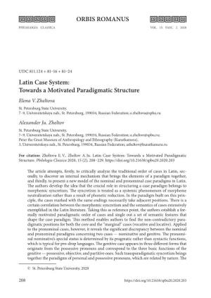 Latin Case System: Towards a Motivated Paradigmatic Structure ORBIS ROMANUS