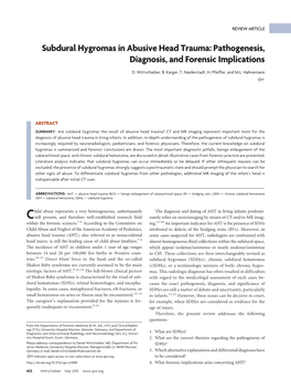 Subdural Hygromas in Abusive Head Trauma: Pathogenesis, Diagnosis, and Forensic Implications