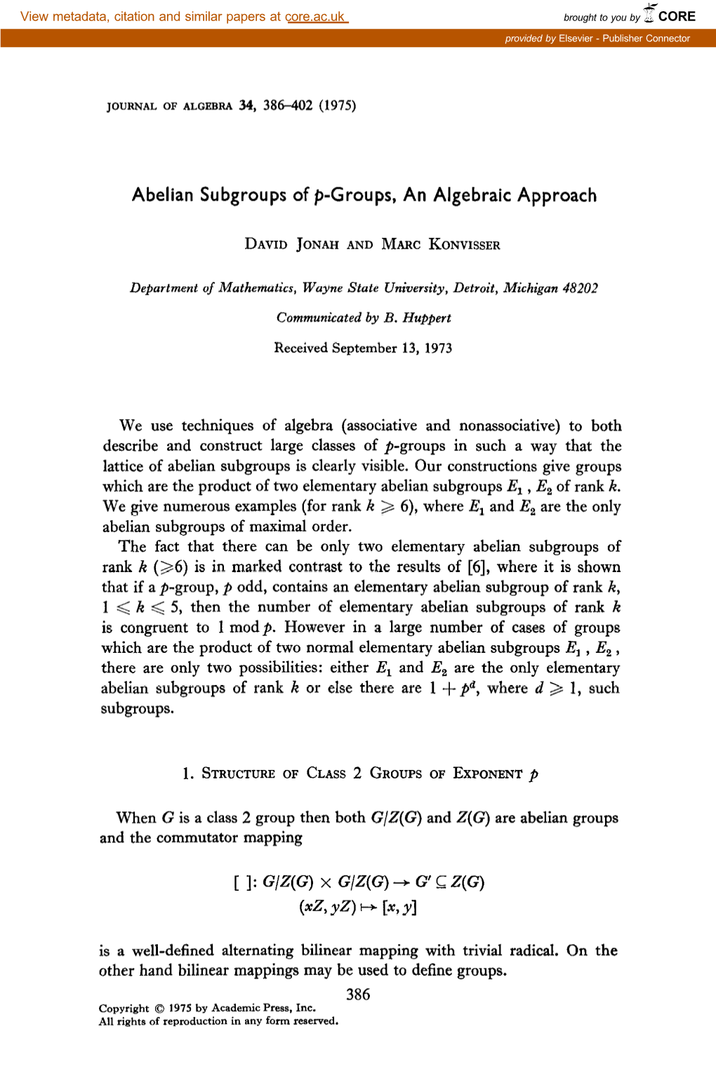 Abelian Subgroups of P-Groups, an Algebraic Approach