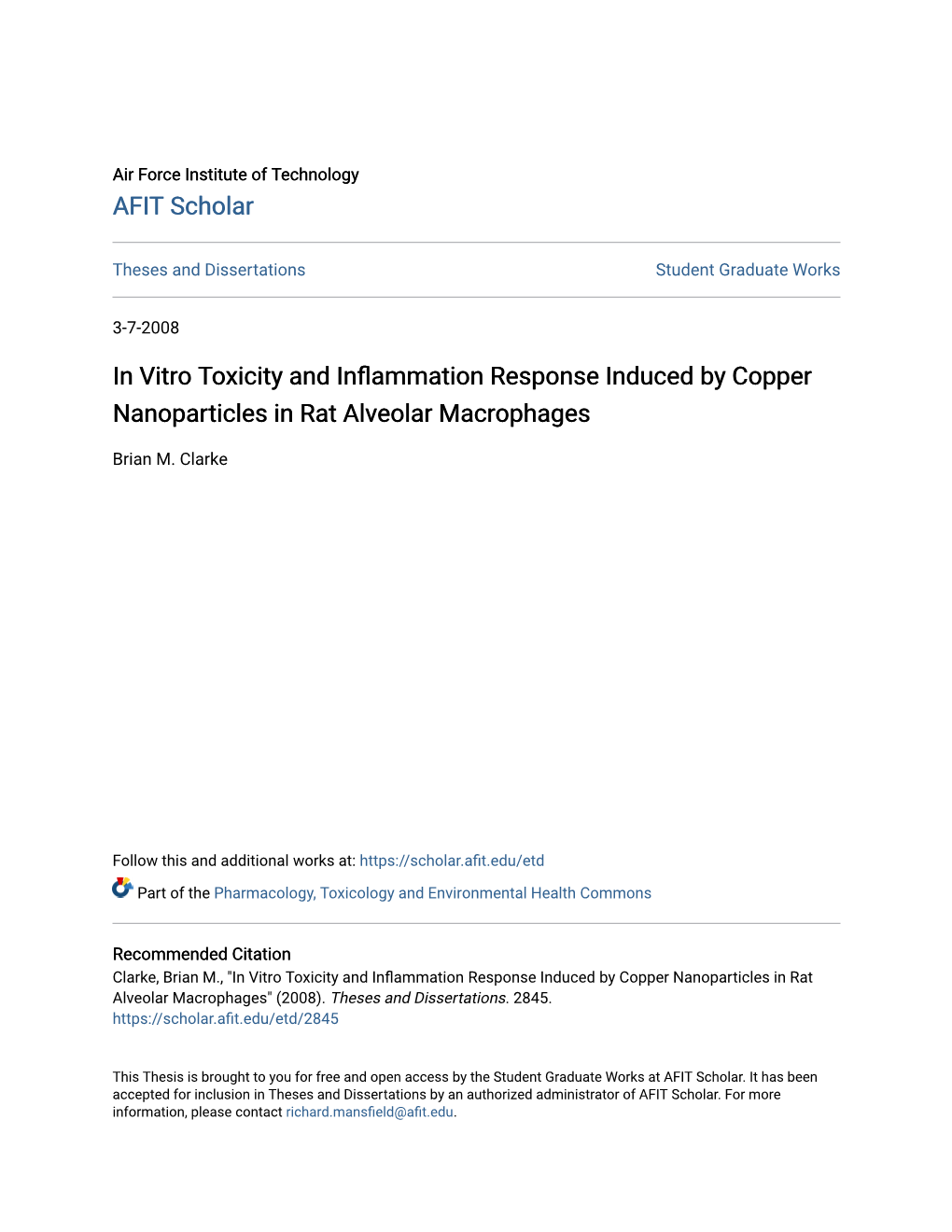 In Vitro Toxicity and Inflammation Response Induced by Copper