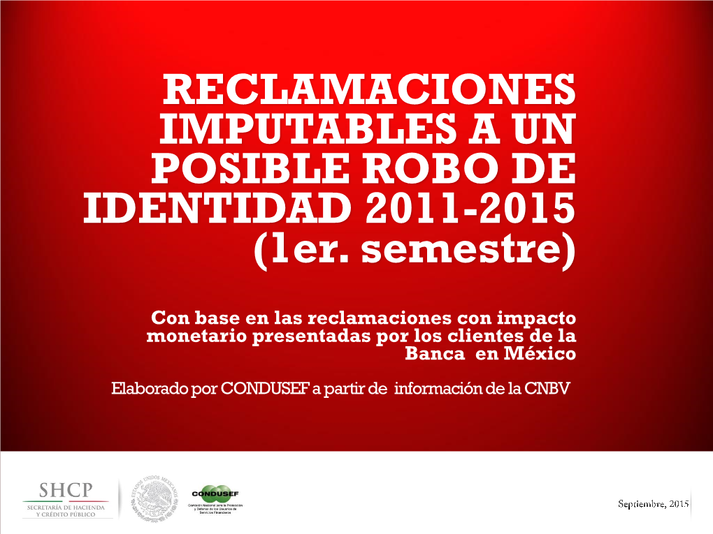 RECLAMACIONES IMPUTABLES a UN POSIBLE ROBO DE IDENTIDAD 2011-2015 (1Er