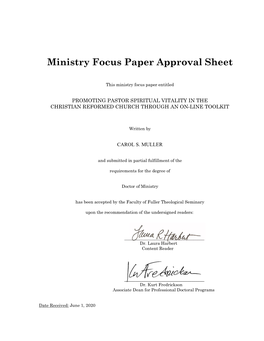 Ministry Focus Paper Approval Sheet