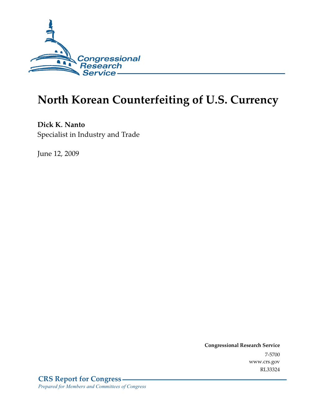 North Korean Counterfeiting of U.S. Currency