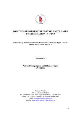 Joint Stakeholders' Report on Caste Based Discrimination in India
