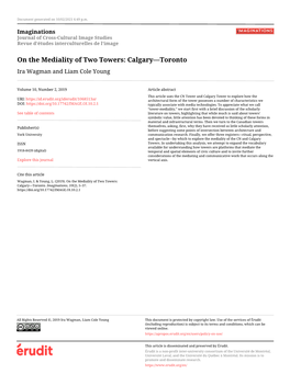 On the Mediality of Two Towers: Calgary—Toronto Ira Wagman and Liam Cole Young