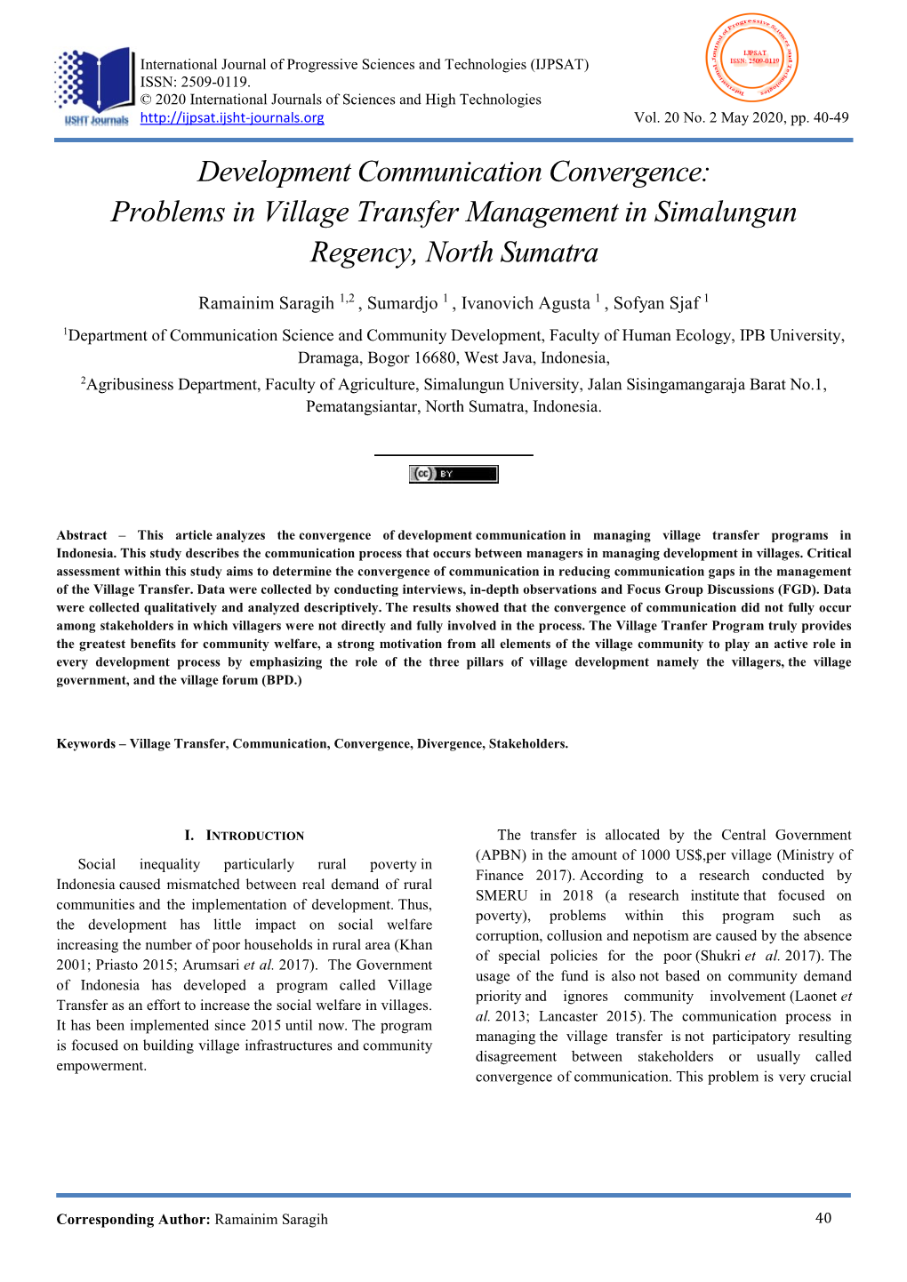 Development Communication Convergence: Problems in Village Transfer Management in Simalungun Regency, North Sumatra