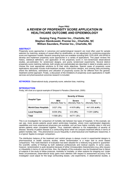 A Review of Propensity Score Application in Healthcare Outcome and Epidemiology