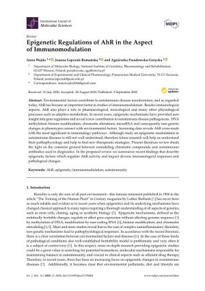 Epigenetic Regulations of Ahr in the Aspect of Immunomodulation