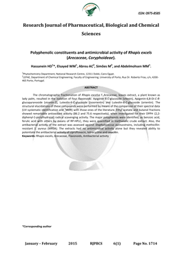 Polyphenolic Constituents and Antimicrobial Activity of Rhapis Excels (Arecaceae, Coryphoideae)