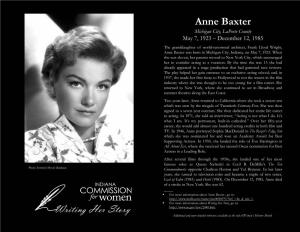 Anne Baxter Michigan City, Laporte County May 7, 1923 – December 12, 1985