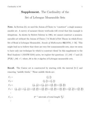 Supplement. the Cardinality of the Set of Lebesgue Measurable Sets