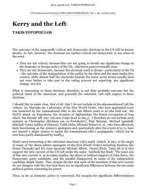 Kerry and the Left, TAKIS FOTOPOULOS