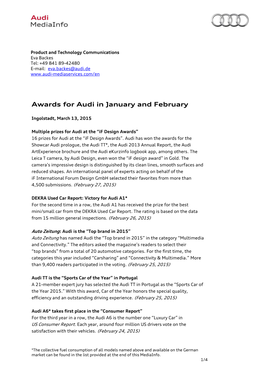 Awards for Audi in January and February