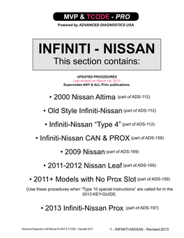 INFINITI - NISSAN This Section Contains