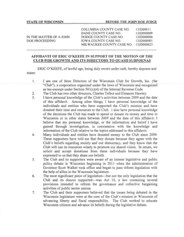 Affidavit of Eric O'keefe in Support of the Motion of Tiie Club for Growtii and Its Directors to Quash Subpoenas