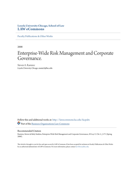 Enterprise-Wide Risk Management and Corporate Governance. Steven A