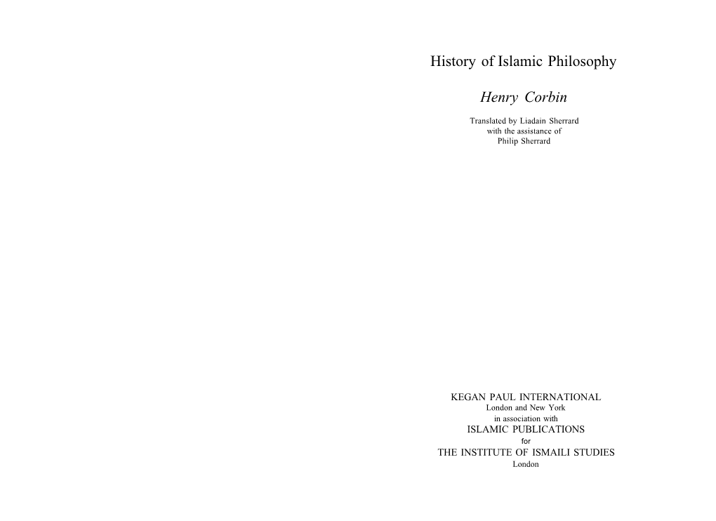 History of Islamic Philosophy Henry Corbin