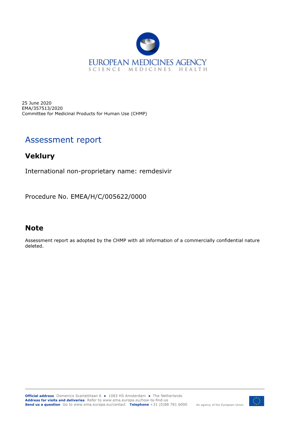 Veklury: Assessment Report