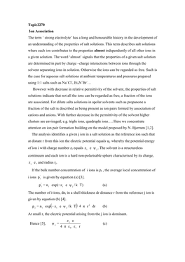 Topic2270 Ion Association the Term ' Strong Electrolyte' Has a Long And