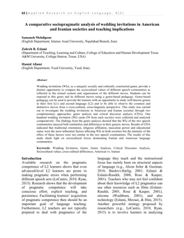 A Comparative Sociopragmatic Analysis of Wedding Invitations in American and Iranian Societies and Teaching Implications