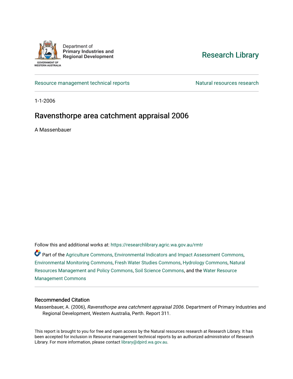 Ravensthorpe Area Catchment Appraisal 2006